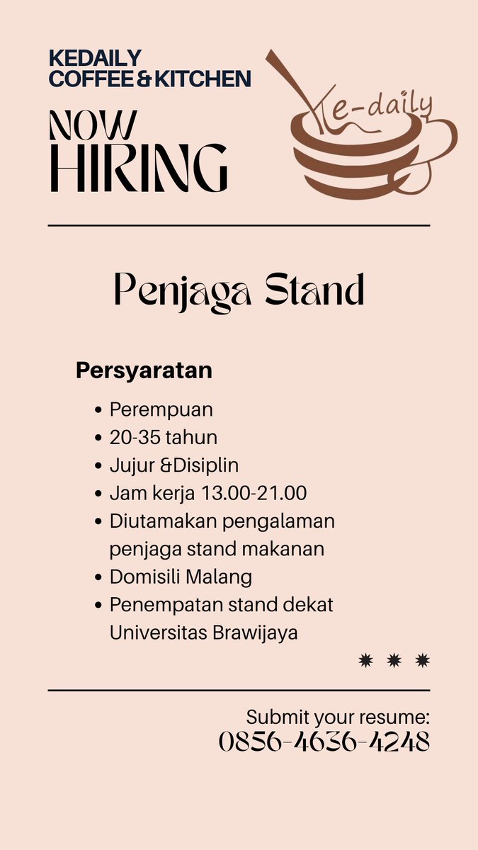 Kedailycoffee's tweet photo. Rek barangkali ono seng butuh 
Fast respon langsung WA ya gess 

@infomalang @yusufgunawan @Lokermalang @LokerMalang2023 https://t.co/Klh6Z2inS7