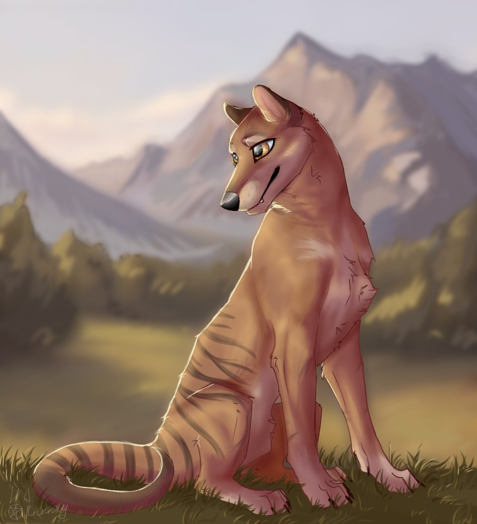 paw_us's tweet photo. bam! new art with thylacine n background in a new style. this is my first new job n really like it.

#art #digitalart #thylacine #fanart #commission #aussie #comissionsopen #commisionsopen #furryartist #digitalartist #drawing #paints #tigerart #artist https://t.co/zJeRIF13NX