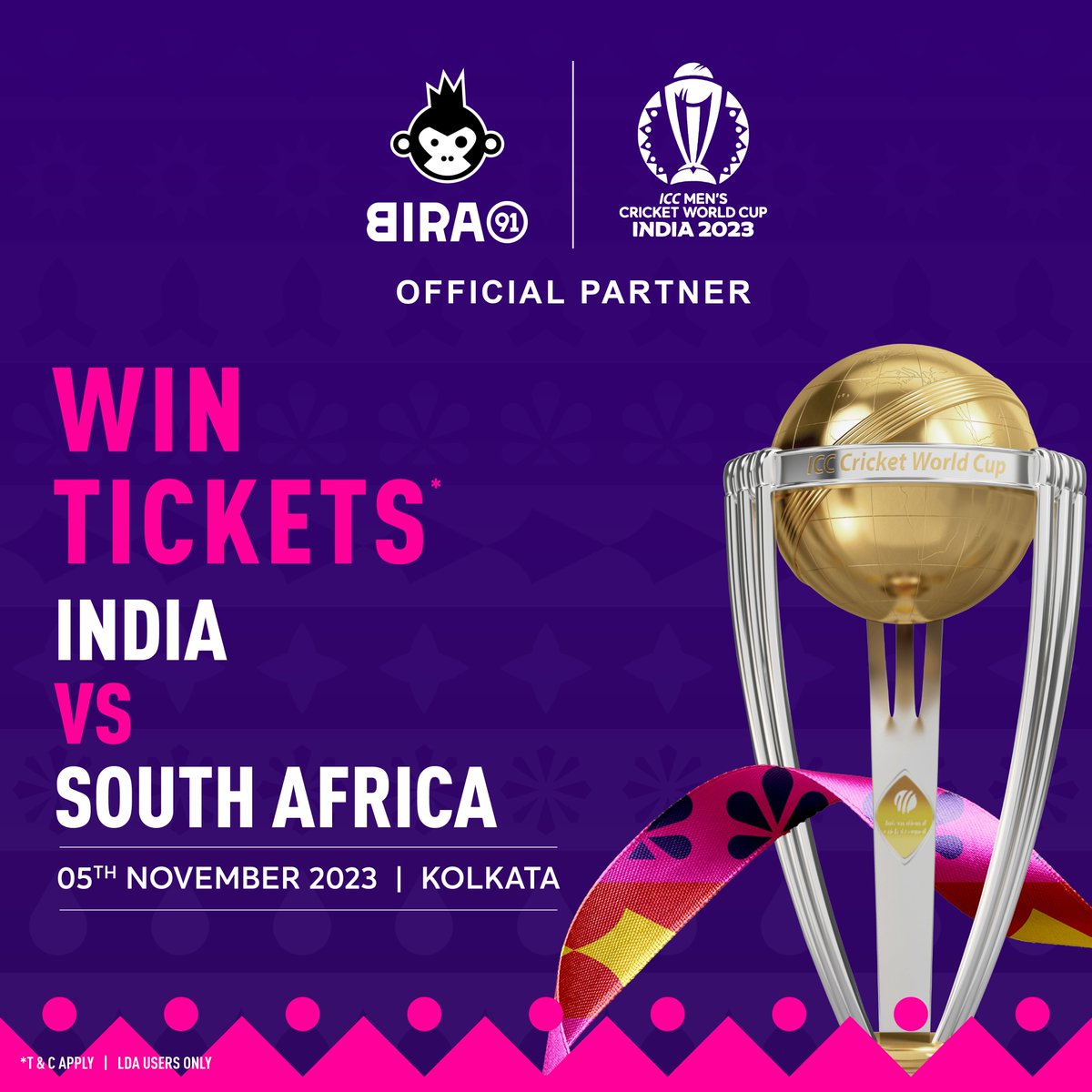 #GiveawayAlert Watch India vs South Africa live in Kolkata.🏏🔥 All you gotta do is: Tag your +1 for the match in the comments using the hashtag #Bira91xICC Follow @bira91 P.S. Tickets are available for pick up in Kolkata. HURRY! Winners will be announced tomorrow.