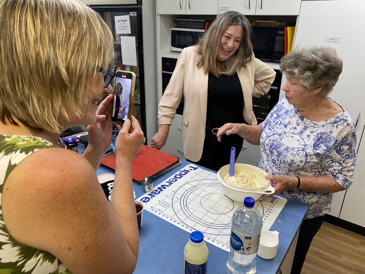 CBRFoodie's tweet photo. Talking scones with the amazing Frances (head Devonshire Tea Scone Baker at Kippax Uniting Church in Holt), the wonderful @YvetteSBerry, &amp; the inimitable &amp; entertaining @lishfejer. They’re looking forward to the inaugural #Canberra Scone-Off on Sat 18 Nov! https://t.co/YpG5Wq6E1m https://t.co/abvHyDqBaV