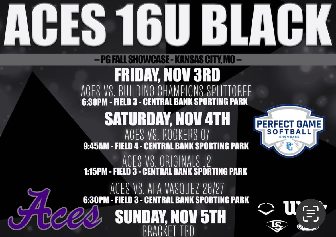 THIS WEEKENDS SCHEDULE FOR THE PG FALL SHOWCASE IN KANSAS CITY MO!!!! #ACES #AcesAbroad #acesfastpitch @Aces_SoftballKC