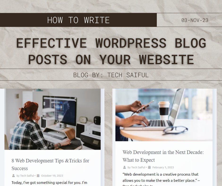 🌐 How to write effective WordPress blog posts on your website

DM us today for a free consultation!
calendly.com/techsaiful
Hire me on Fiverr: fiverr.com/s/9qq0YA
Behance portfolio: behance.net/TechSaiful

#websitemanager #webmaster #wordpresssupport #websitemaintenance