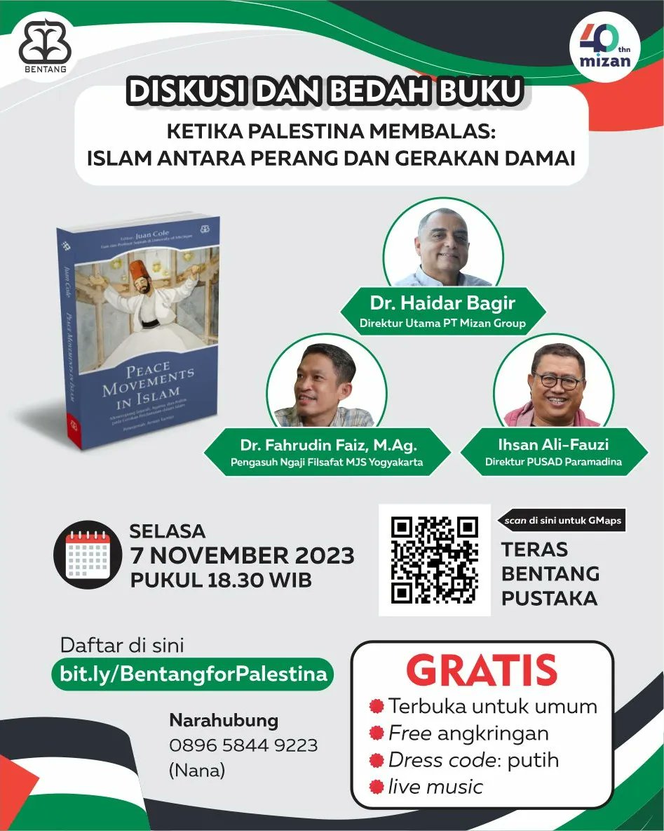 bentangpustaka's tweet photo. Yuk, cari tahu jawabannya sambil diskusi bareng Bapak Haidar Bagir, Bapak Fahrudin Faiz, dan Bapak Ihsan Al-Fauzi tanggal 7 November 2023!
Daftarkan dirimu di https://t.co/aI2ybrDZtA
#BentangPustaka #PeaceMovementsInIslam #NonFiksiBentang #FreePalestine https://t.co/KZy1lrdLx8