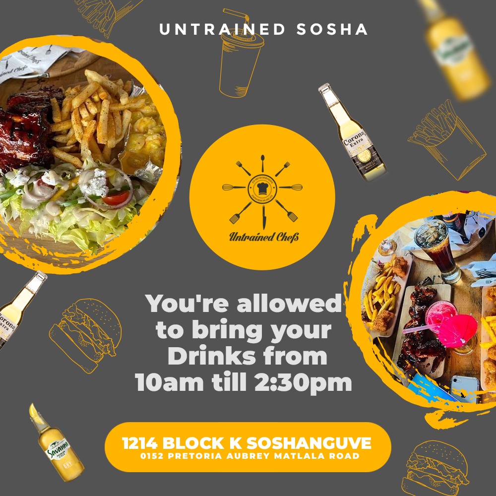 UntrainedChefZa's tweet photo. Breaking News!!!! You're now allowed to bring your own bev /drinks from when we're open till 2:30pm
We can't wait to serve y'all ☺️
📍1214 BLOCK K SOSHANGUVE 0152 PRETORIA AUBREY MATLALA ROAD
|Gayton |EFF |MALEMA|
#SenzoMeyiwaTrial https://t.co/63Zv1jkFoL