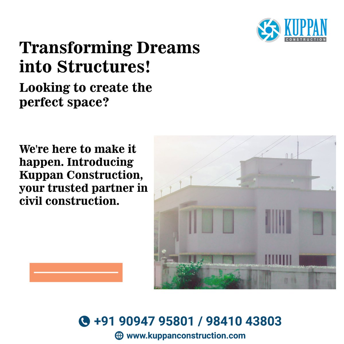 Transforming Dreams into Structures!
Looking to create the perfect space?
We're here to make it happen. Introducing Kuppan Construction,your trusted partner in civilconstruction
Call Us:+91-9841043803/+91-9094795801
Visit Our Websiteite:kuppanconstruction.com
#kuppanconstruction