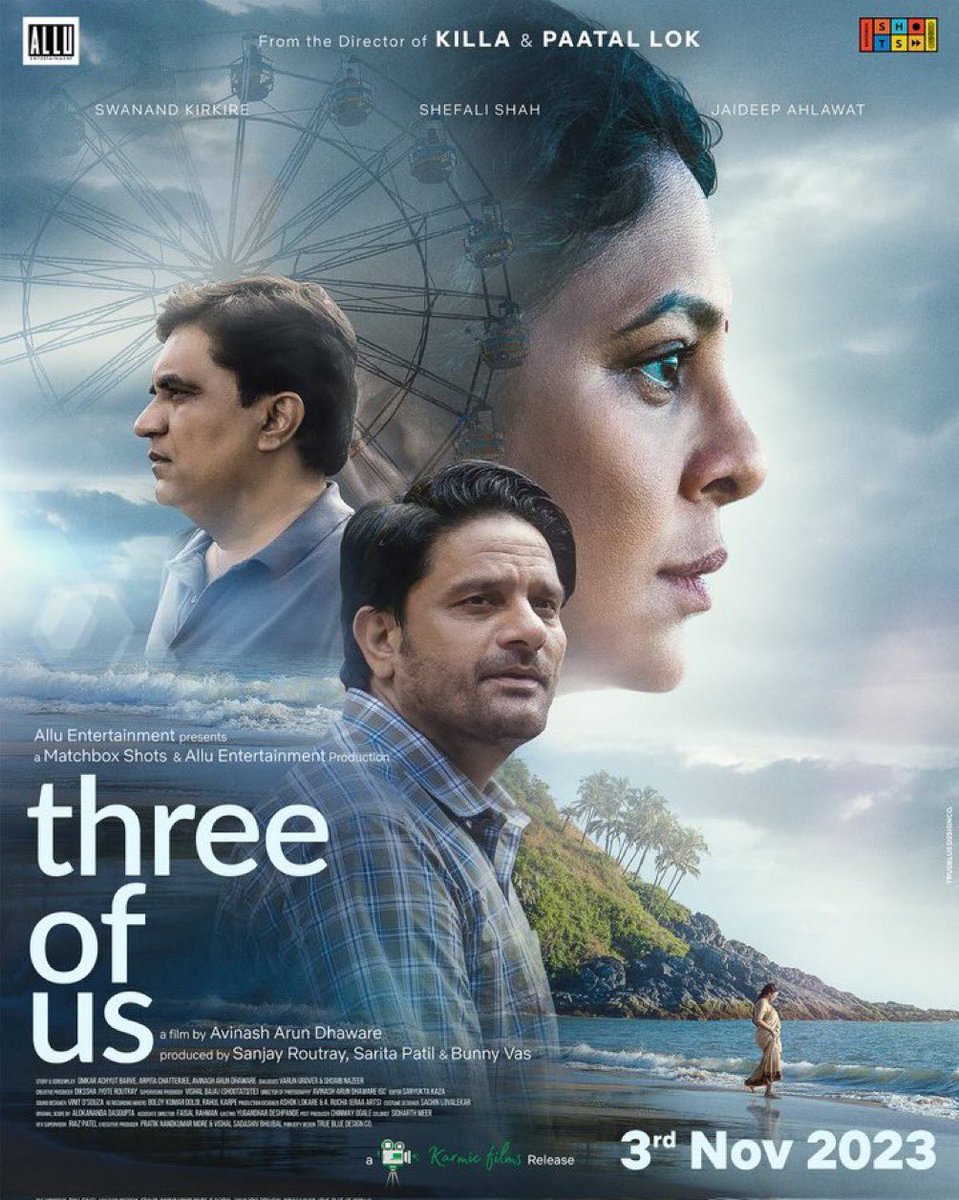 chhabs's tweet image. One of this year’s finest Indian films opens in theaters today. #AvinashArun’s #ThreeOfUs is a meditation on love, heartbreak, forgiveness and moving on. With three remarkable performances by @ShefaliShah_ @JaideepAhlawat and @swanandkirkire. You will want to hug this film.