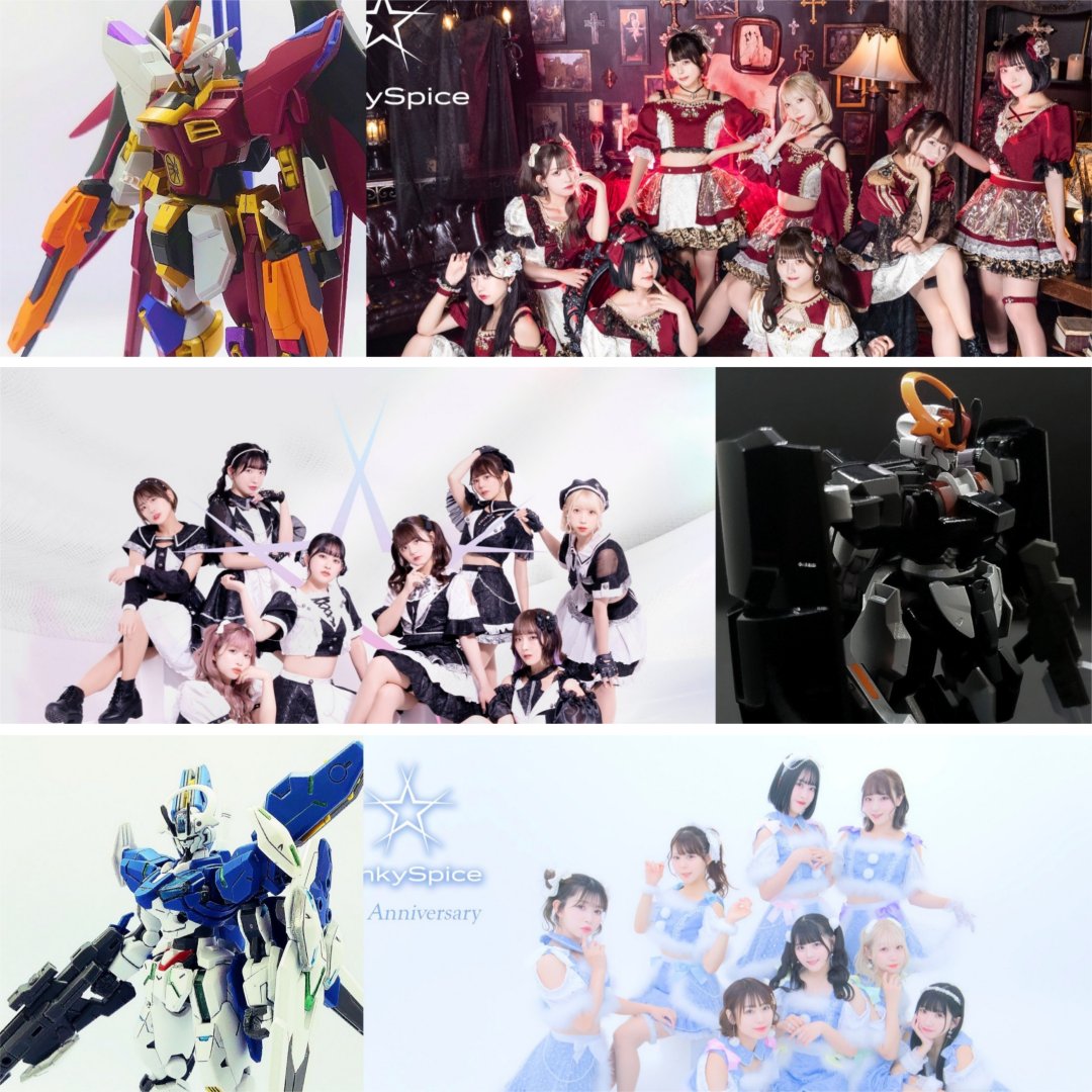 JunOguni's tweet photo. 衣装再現のガンプラ作った子達の5周年ワンマンが神田明神であるらしいです！ https://t.co/wzfUytCBUx