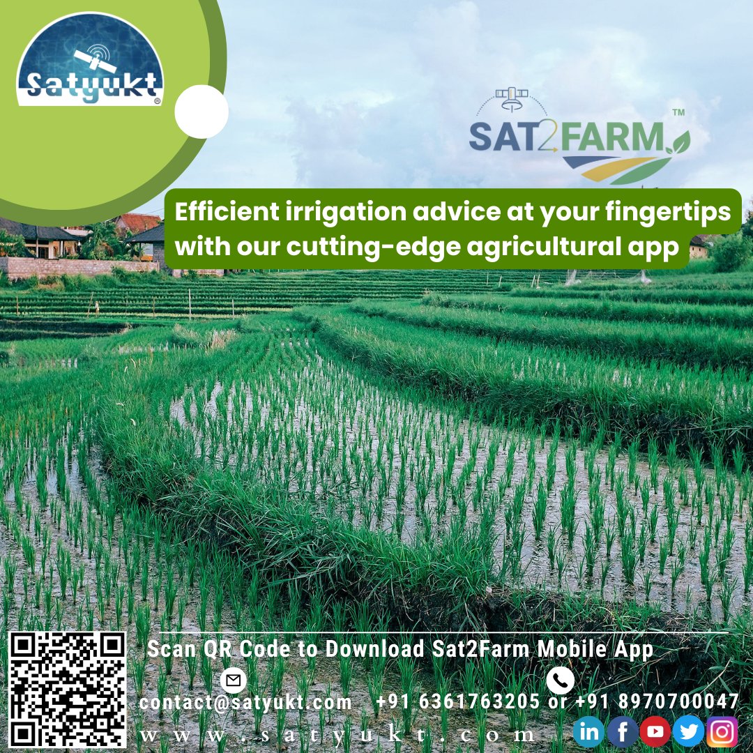 Our cutting-edge agricultural app- #Sat2Farm, puts efficient irrigation advice right at your fingertips. Our app harnesses advanced #technology to provide real-time guidance on optimizing water usage for your #crops. Download it today play.google.com/store/apps/det…