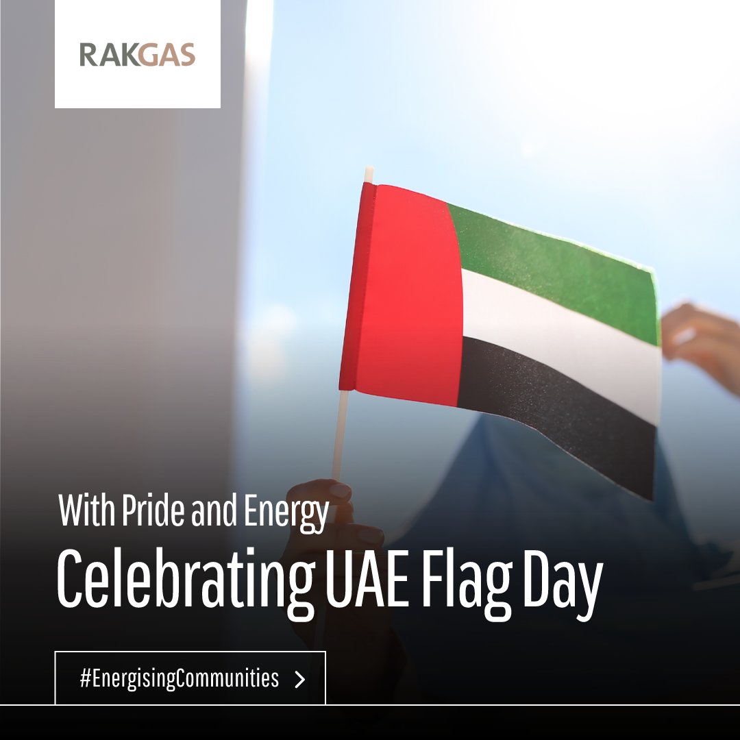Raising the flag high on #UAEFlagDay! At RAK Gas, we're proud to energise and unite our communities. Our commitment to growth and prosperity mirrors the unity our flag symbolizes. Here's to progress and pride! #RAKGas #EnergisingCommunities