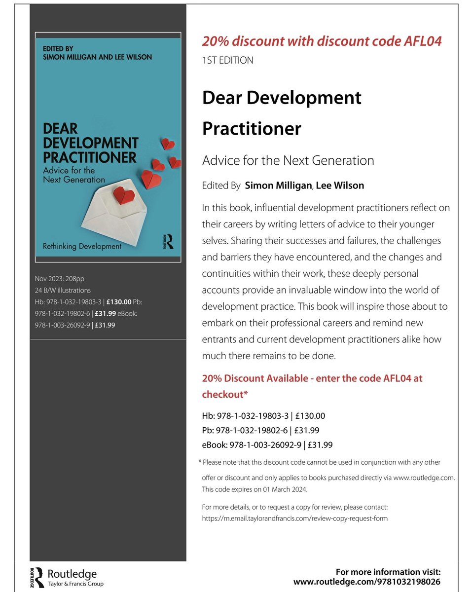 Have you written a letter ✍️ to your younger self? I did ... as part of this exciting collection of stories from #development practitioners, expertly curated by Simon Milligan & Lee Wilson and just published by Routlege 📚 Details below 👇 #GlobalDev #Inspirations #LifeLessons