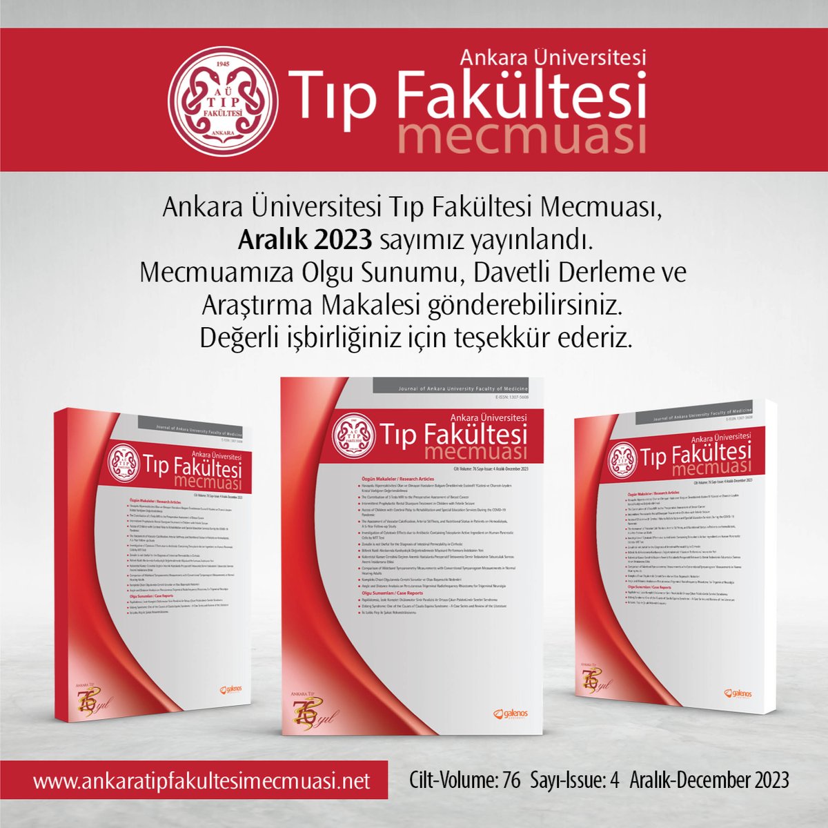 Ankaratip1945's tweet image. Ankara Üniversitesi Tıp Fakültesi Mecmuası ARALIK 2023 sayımız yayınlandı.

🔗: ankaratipfakultesimecmuasi.net  

#trdizin #ebsco #easterneurope #gale #proquest #cabi #idealonline #hinari #goali #ardi #oare #agora #turkmedline #türkiyeatıfdizini