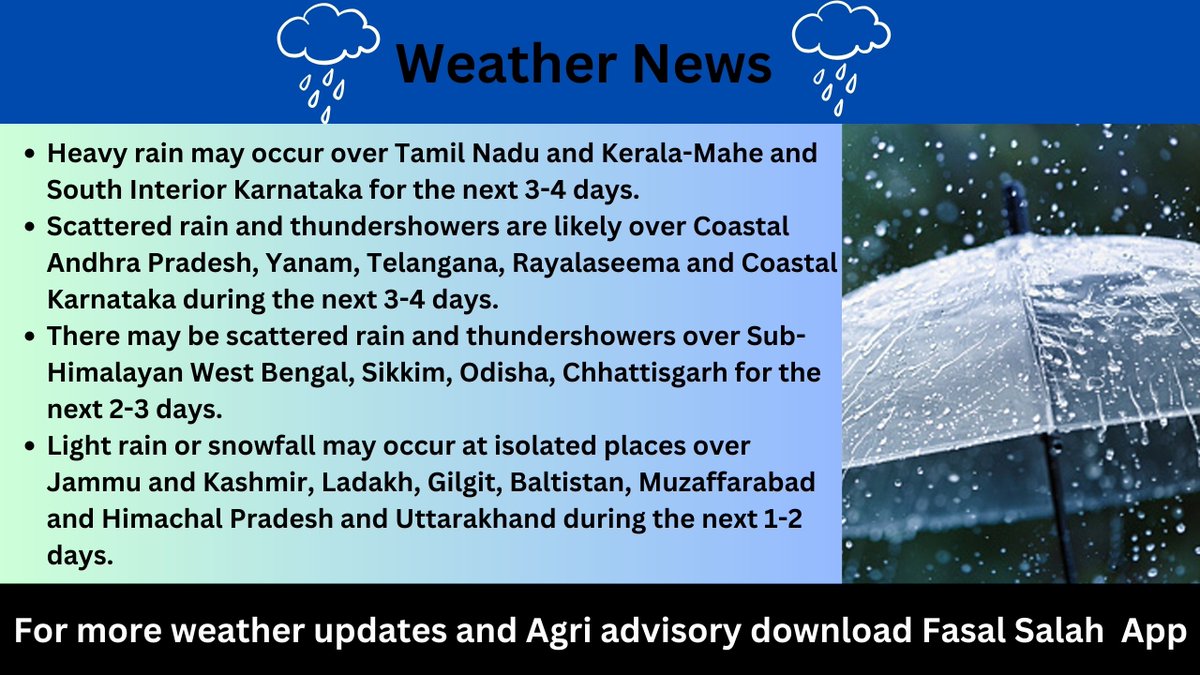 #Heavyrains May lash #Karnataka #TamilNadu #Kerala. click the link to know full weather news⛈️⚠️👉
weatheragro.com/getNews/8853
For 10 days #weatherforecast download #fasalsalah #Androidapp - goo.gl/5Yu1u9 
#farmers #advisory #agrinews #weatherupdates #dailyweather #IMD