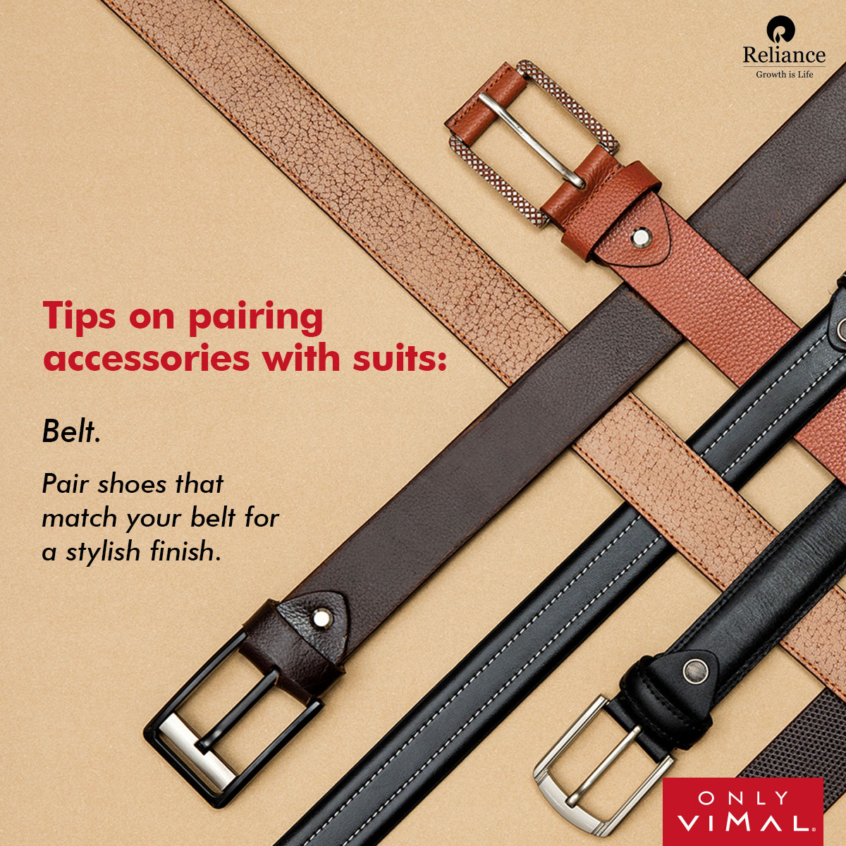 OnlyVimal_India's tweet photo. A belt is the unsung hero of your suit. It's not just about keeping your trousers up; it's the finishing touch that helps you achieve that polished look.
#Reliance #RelianceIndustries #OnlyVimal
#PairingAccessoriesWithSuits #BeltTips https://t.co/wrjakayrxC