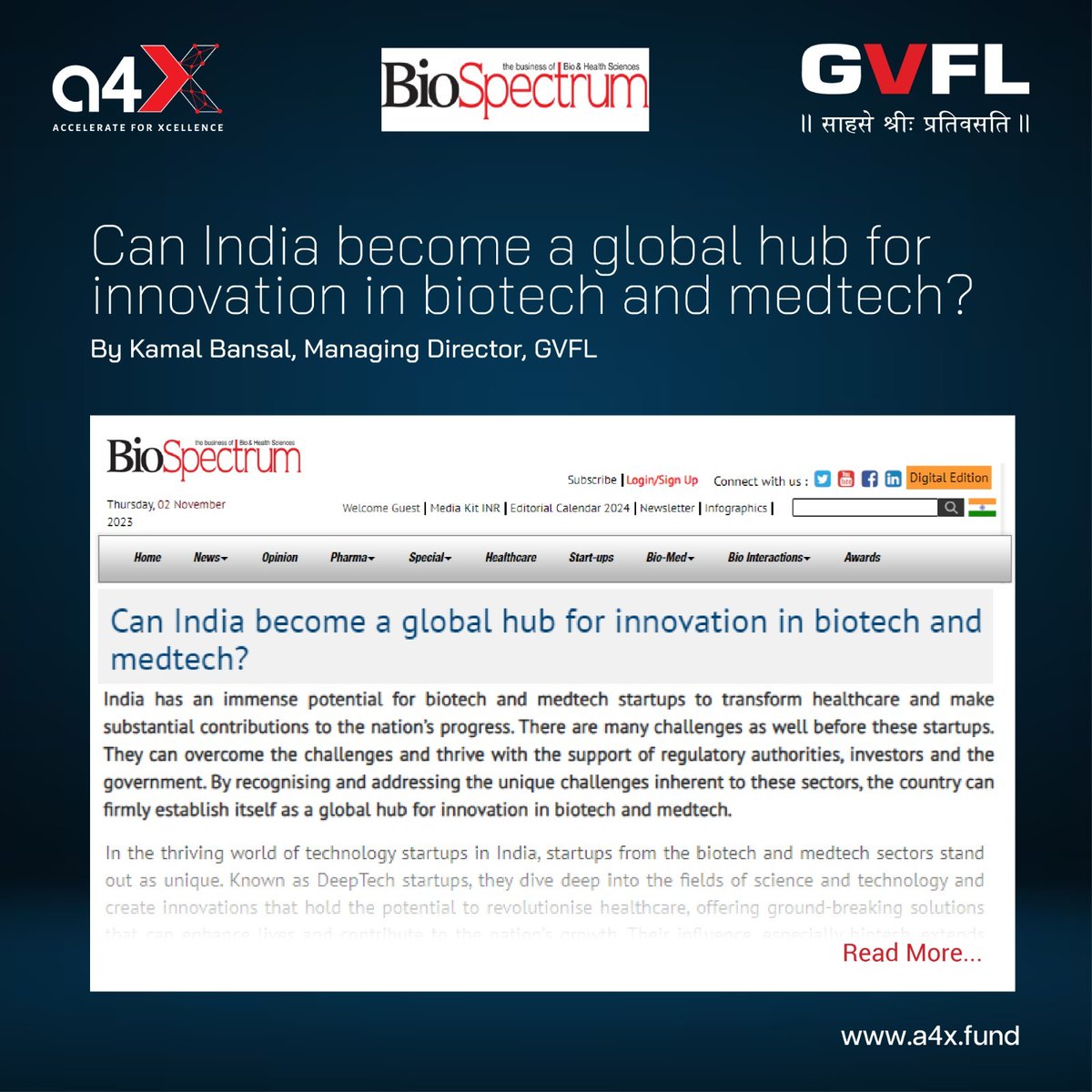 GvflLimited's tweet image. Delve deeper into the potential held by India's rapidly growing biotech and medtech sectors, not only in transforming healthcare but also in significantly contributing to the nation's overall development. Read more biospectrumindia.com/views/20/23753…

#BiotechIndia #MedtechInnovation