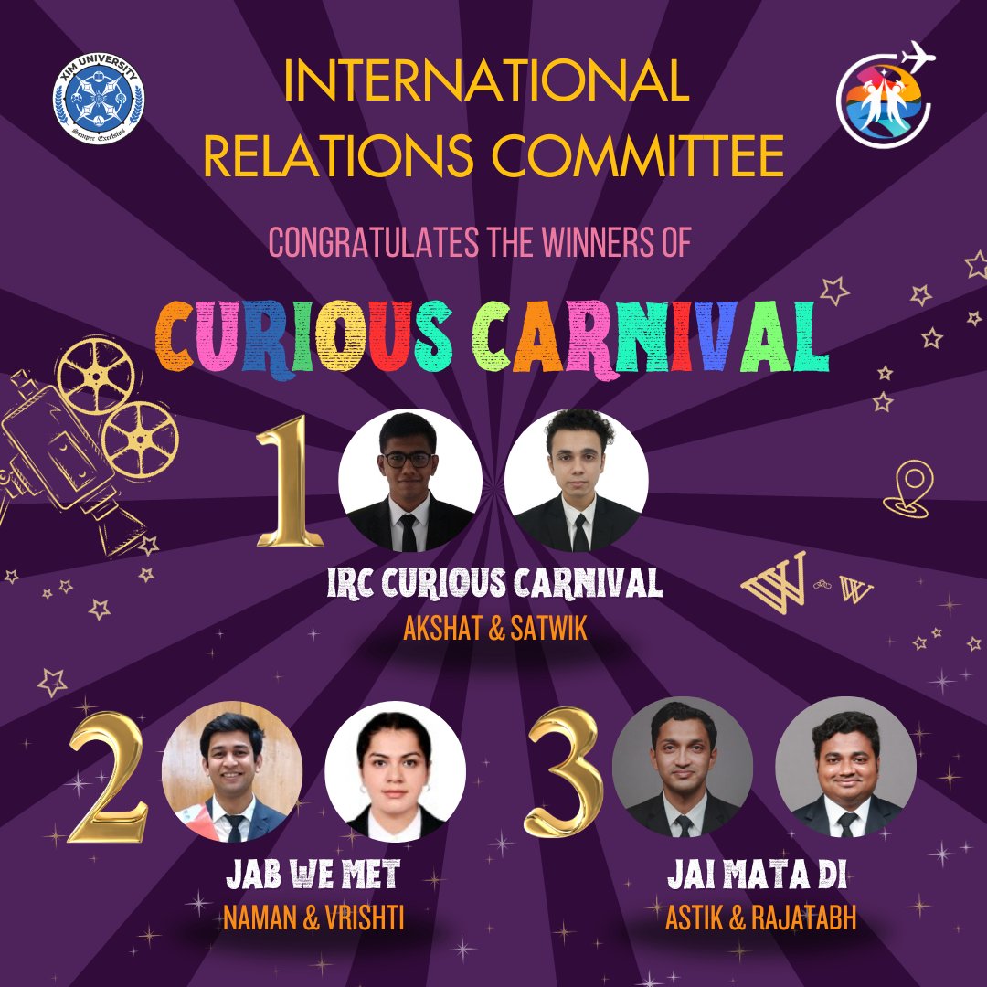 irc_ximb's tweet photo. Unveiling the champions of The Curious Carnival 2023!

Congratulations to our winning teams and a big thank you to all participants for making it a grand success. More exciting events are coming soon from the International Relations Committee!

#winners #compete #xim #StayTuned https://t.co/jP5sShbKor