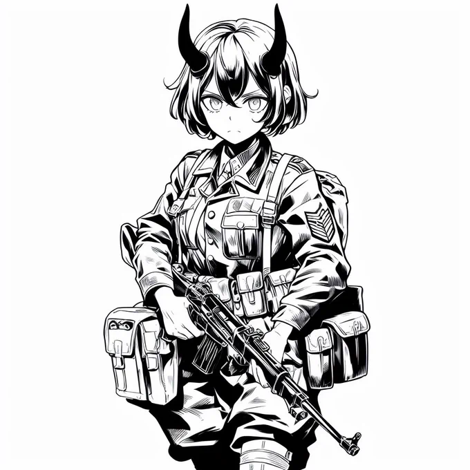 やはりAIに描かせた鬼軍女兵士。うん。もう矢舷要らないな。#AIart 