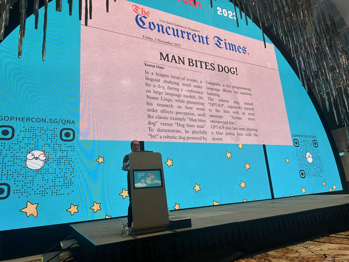 Matt Boyle (@mattjamesboyle) on Twitter photo The next talk at <a href="/GopherConSG/">GopherCon Singapore</a> is from Chew Xuanyi, talking about what is coming next for LLMs, and why #golang will be at the centre of that! The next talk at <a href="/GopherConSG/">GopherCon Singapore</a> is from Chew Xuanyi, talking about what is coming next for LLMs, and why #golang will be at the centre of that!