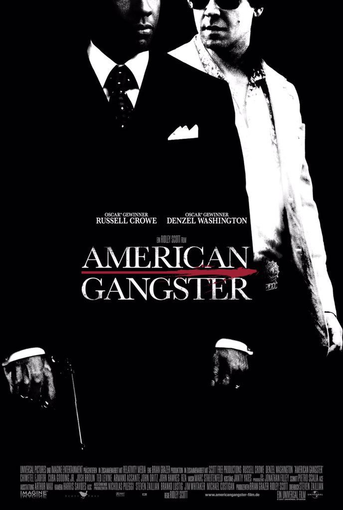 🎬MOVIE HISTORY: 16 years ago today, November 2, 2007, the movie ‘American Gangster’ opened in theaters!

#DenzelWashington @russellcrowe #ChiwetelEjiofor #CubaGoodingJr #JoshBrolin #TedLevine #ArmandAssante #JohnOrtiz #JohnHawkes #RZA #LymariNadal #YulVazquez #IdrisElba @common
