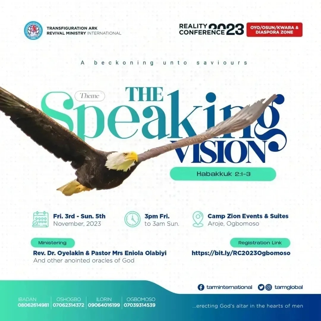 TARMCenters's tweet photo. The day is here!
Join us today at Camp Zion Events and Suites, Aroje Ogbomoso.
Time: 3 PM 
Registration is both FREE and REQUIRED at  https://t.co/jvORrYHxru
Your VISION shall surely SPEAK!!!
The Lord awaits you!
#RealityConference2023
#TheSpeakingVision
#OyoOsunKwaraZone https://t.co/vsSujJlyIM