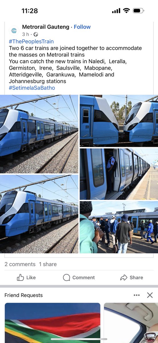 Lesufi's tweet photo. Thanks Minister of Transport and PRASA for listening to our pleas to reopen all outstanding railway lines by handing over 6 new people’s trains to Gauteng citizens. Less talk more work. Thank you so much for this amazing partnership #GrowingGautengTogether https://t.co/TucCXQV0QT