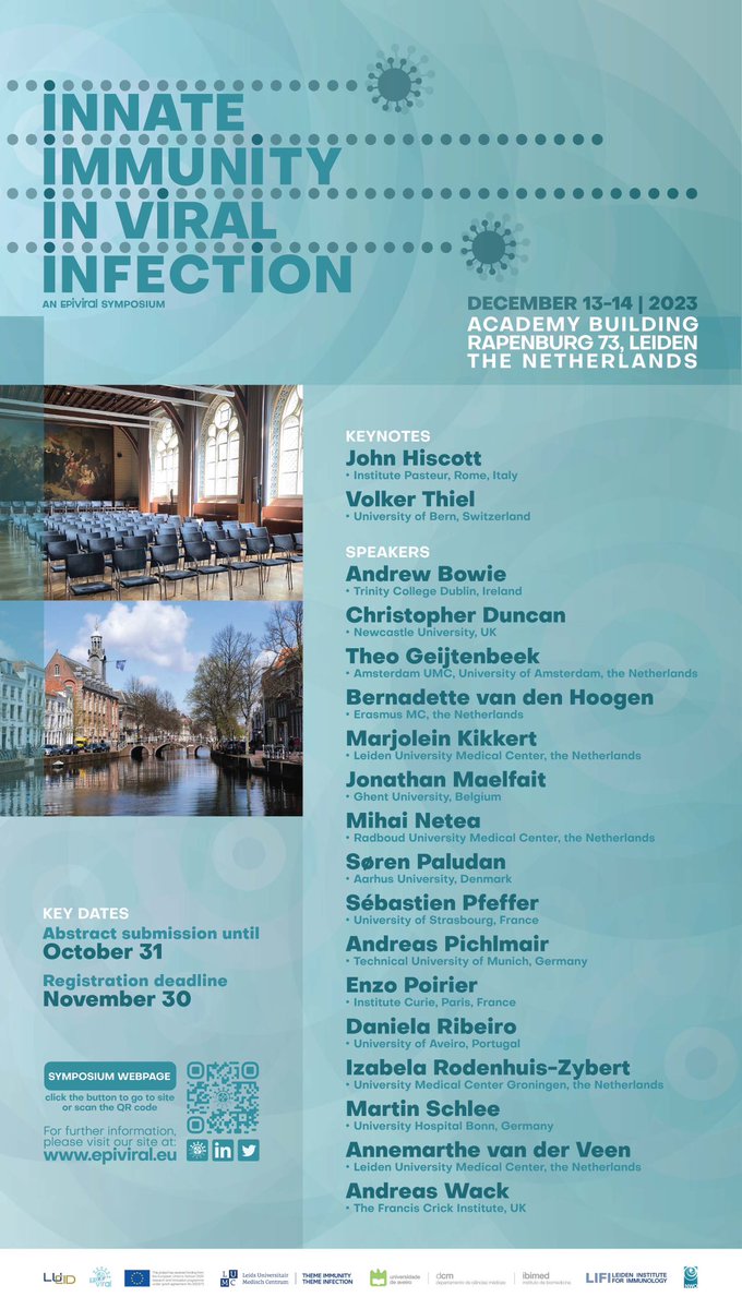 Join us in Leiden on Dec 13-14 for this exciting event! Abstract submission extended until Friday November 10. Registration closes November 30. #innateimmunity #viralinfection