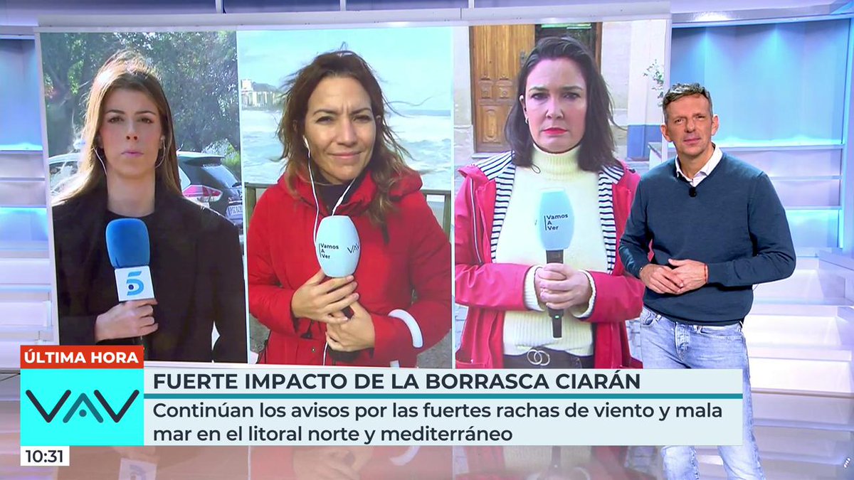 Arranca #VamosAVer3N con @PratSandberg, @Patricia_Pardo y @AdriDorronsoro 🔵 Continúan los avisos por fuertes vientos y mala mar, causados por la borrasca Ciarán Síguenos en @telecincoes ➡ mdia.st/directo5