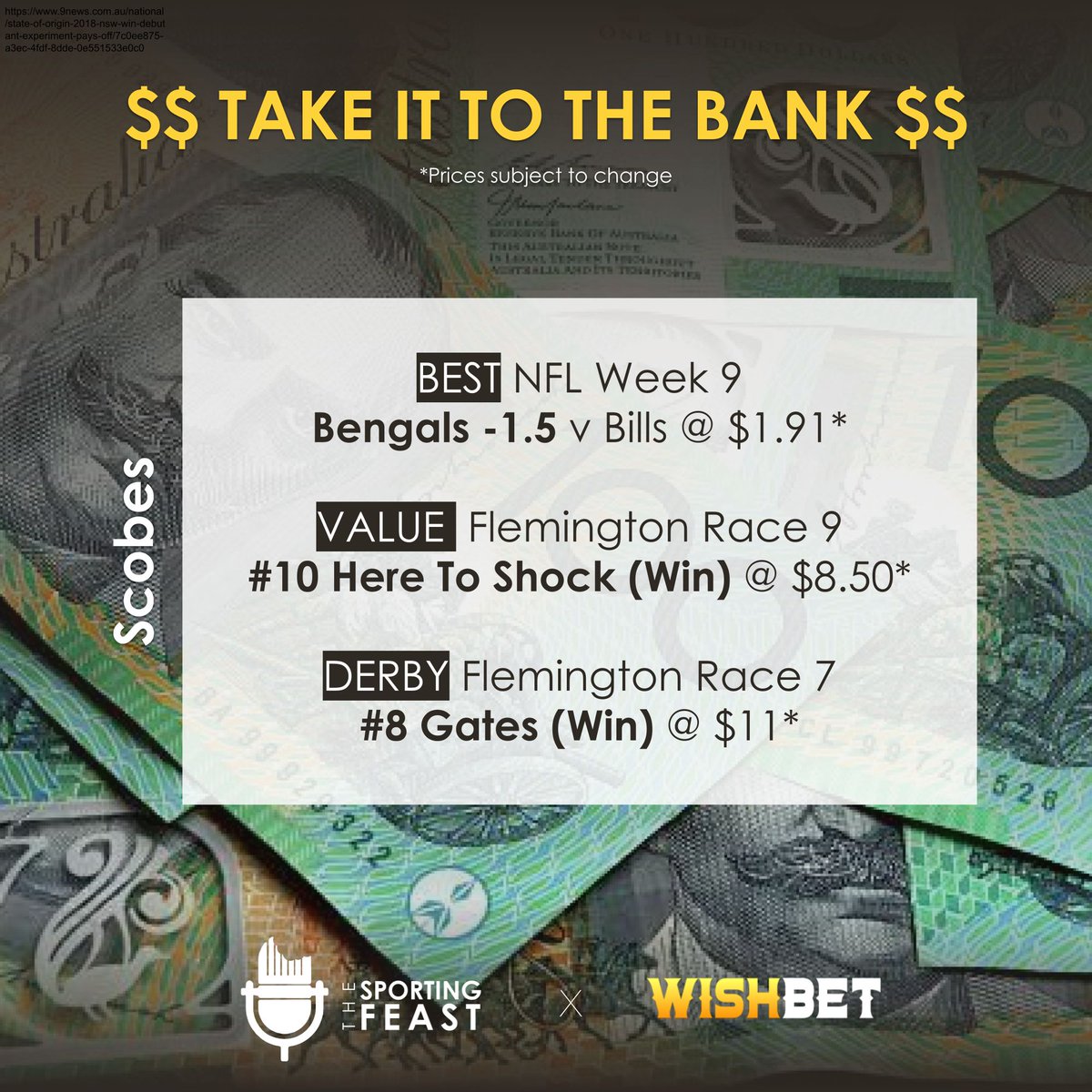 SportingFeast's tweet photo. Scobes went bang last week with his value play saluting at a big price, can he go back to back? 

What is gambling really costing you? 

#derbyday #flemington #stayhungry #thesportingfeast https://t.co/EHYKeGImV7