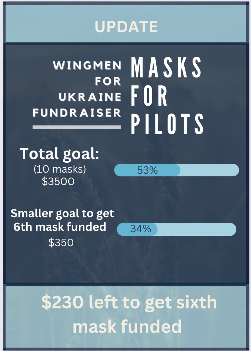 Update. $230 left untold 6th mask.
We are creeping a little slower than I hoped. Anyone want some tickets for an amazing raffle put together with the supreme love of the fellaship? Donations go to Wingmen for Ukraine all info is in quote tweet also on my pinned tweet.