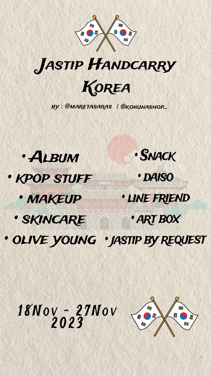konunashop's tweet photo. 📍OPEN JASTIP HANDCARRY KOREA
by @maretasaras /@konunashop📍

📅: 18-28 November 2023
Arrvd ina 29 nov 2023

Request barang atau mau tanya² bisa dm yaa 🤗🤗. Untuk merch konser Nct127 The unity di update saat poster sudah dirilis 👍👍

Tag : jastipkorea nct127 wts https://t.co/JFJ8sb3jPV
