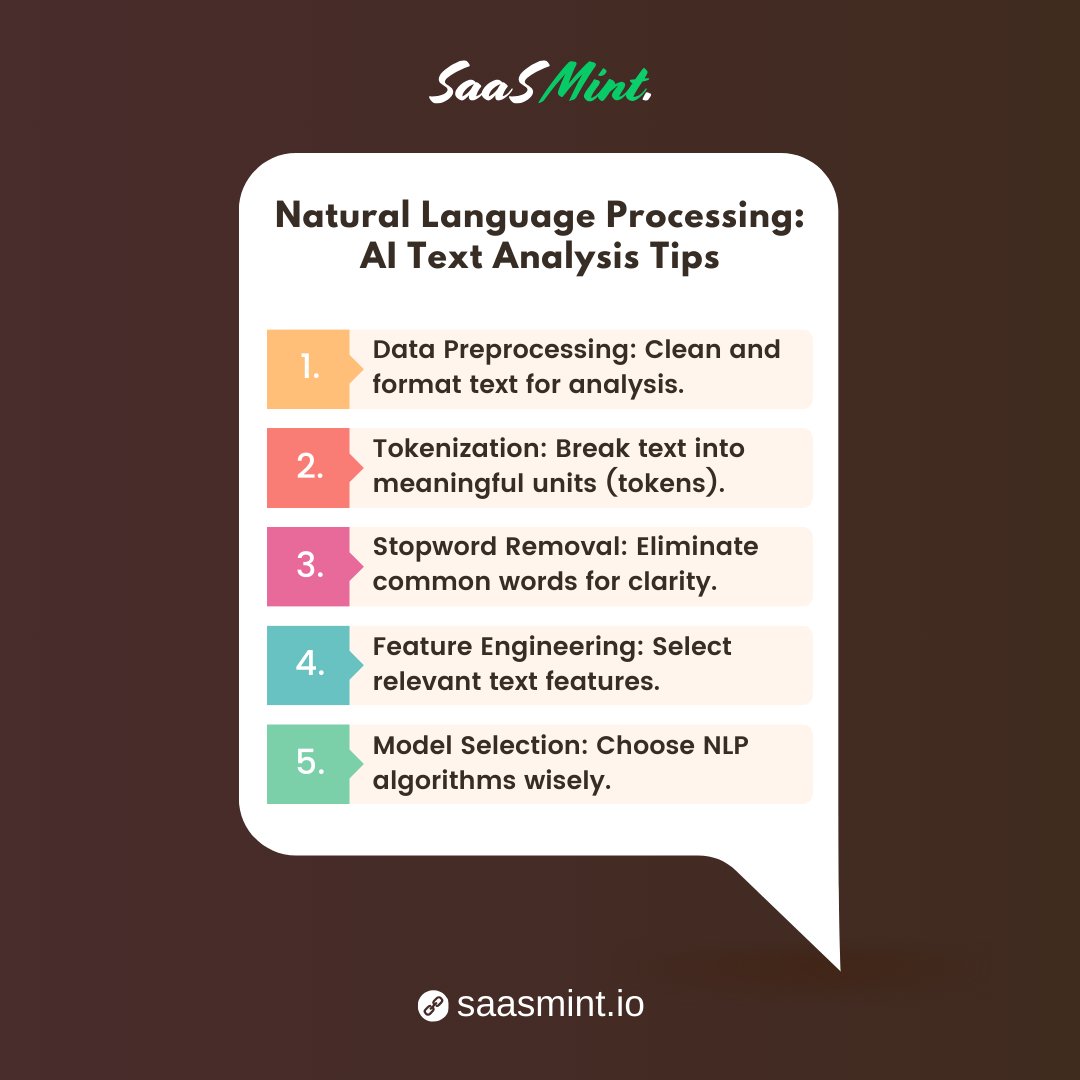 Unlock the Potential of AI-Driven Text Analysis with Essential NLP Tips. 

Analyze and Optimize Text Data! 📊📝 

#NLPAnalysis #TextMining #AIforText #NaturalLanguageProcessing #SaaSMint