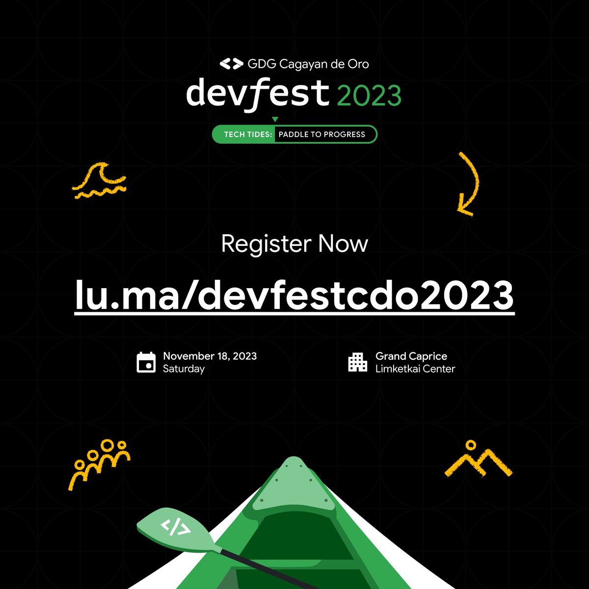 gdgcdo's tweet photo. Ka-Devs! Are you aware that there is an upcoming DevFest this November 18? But the real question is... have you registered yet??

Register now @ https://t.co/je61h1e3h3 and lets have fun learning together!

#TechTides #PaddleToProgress #GDGCagayanDeOro #DevFest2023 #gdgcdo https://t.co/kAtVPsJa5Y