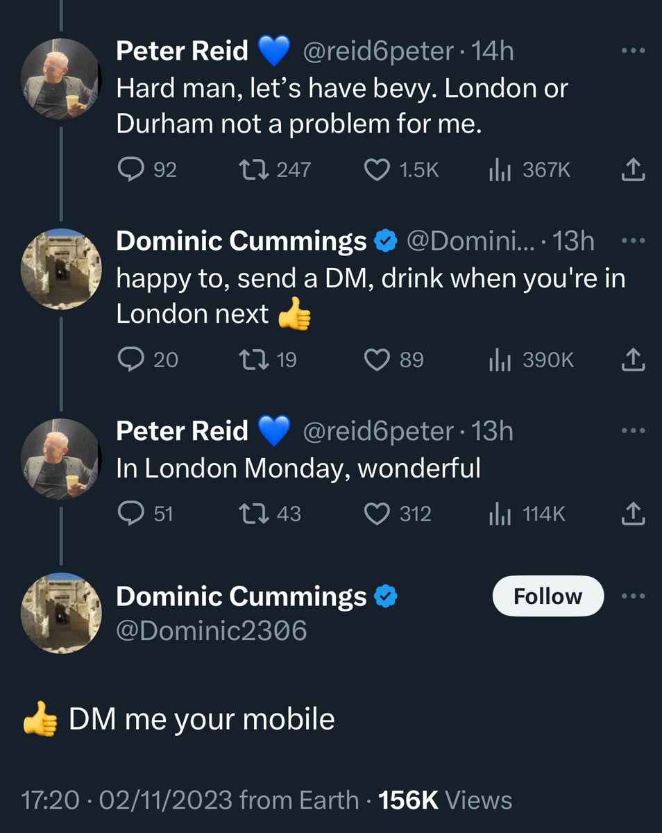 Cadmarch's tweet photo. In case you missed it, Dominic Cummings and Peter Reid are arranging a scrap behind the bins next week, tops off. Classic Dom. https://t.co/9woliLcQhl