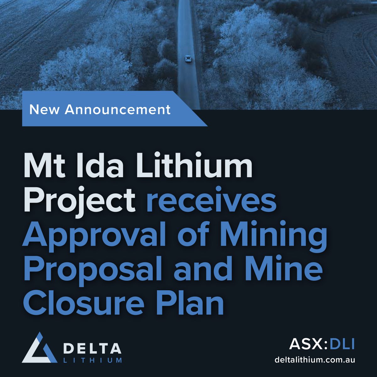DeltaLithium's tweet photo. $DLI (ASX:DLI) Delta Lithium Limited is pleased to advise that it has achieved a key milestone in the development of its Mt Ida Lithium Project in Western Australia.    

Read full announcement:  https://t.co/R5OP5bAm4J

#WA #Mining #DLI https://t.co/8vtNT91hUA