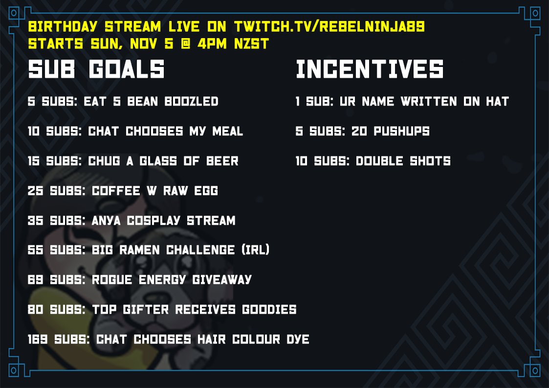 BIRTHDAY STREAM NOV 5TH @ 4PM NZST!! I hope to see you some of there!! 
Socials 🔴linktr.ee/rebel420 🔴