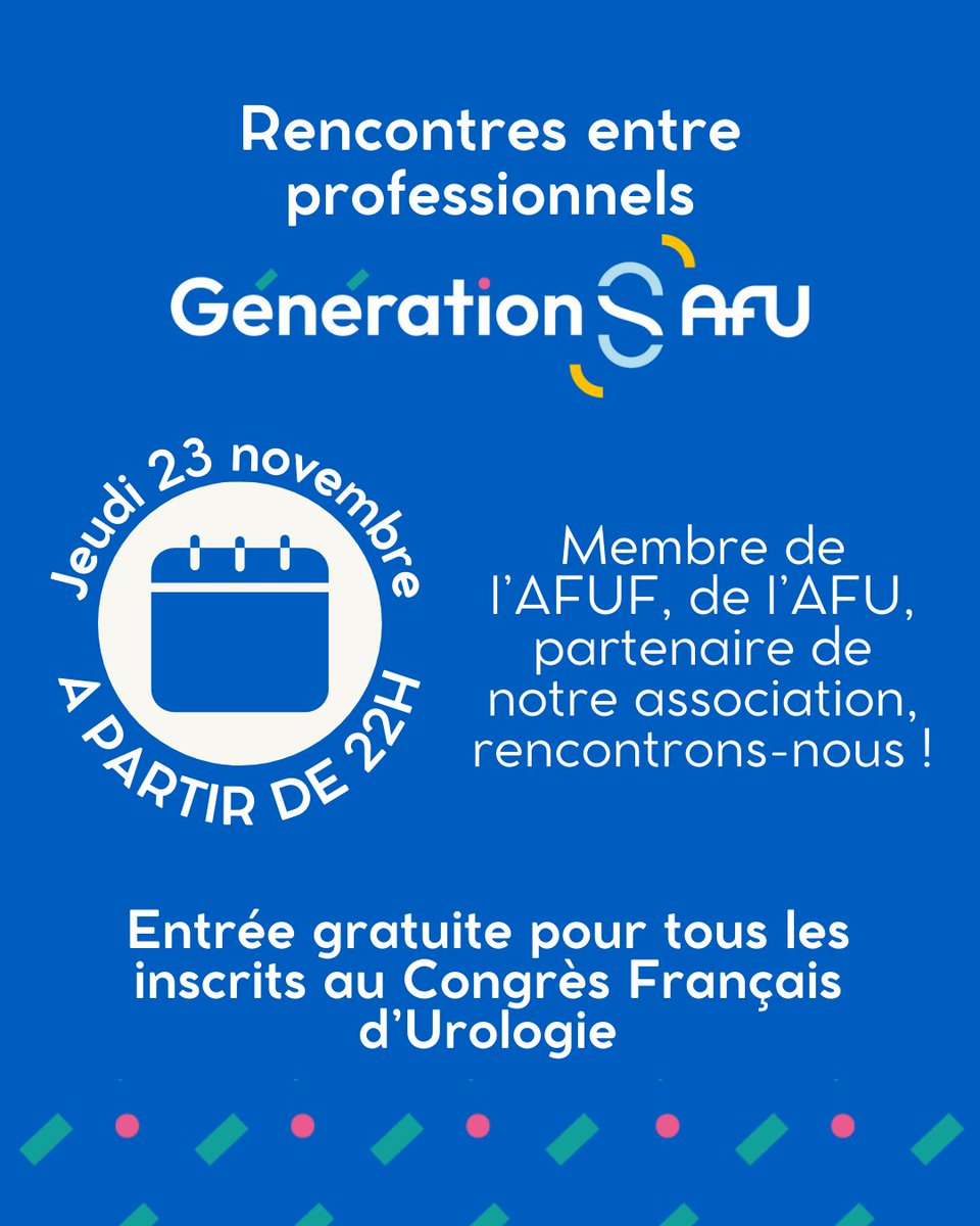 Un moment convivial entre professionnels 📅 

Rendez-vous le jeudi 23 novembre pour un regroupement intergénérationnel lors de notre congrès annuel ! L'événement est ouvert à tous les inscrits au CFU. 
🚨 Rappel pour nos membres : pensez à vous inscrire via le lien reçu par mail