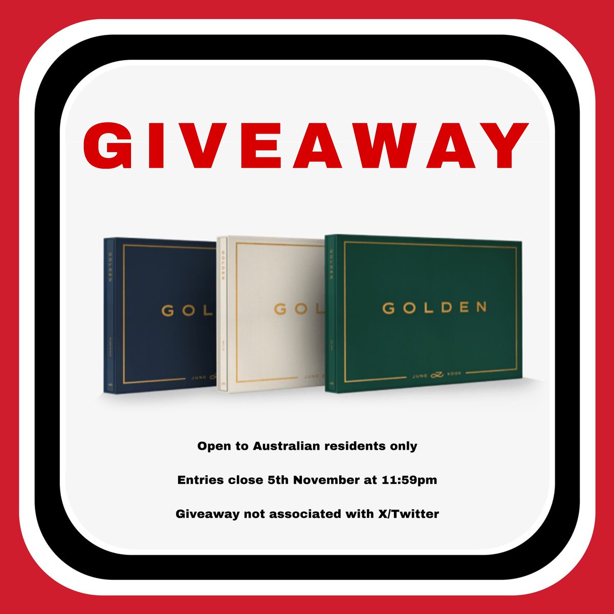 sanityonline's tweet photo. ⭐️ #GOLDEN GIVEAWAY! ⭐️
We’re giving away 3 x Early Bird Sets of #JungKook’s Golden! 

To Enter: 
1. Follow us @sanityonline 
2. Retweet this post!
3. Tag 2 x ARMY friends in the replies who you think most deserve to win! 

Entries close 5th November, 2023 at 11:59pm AEST 💜
#GOLDEN_JUNGKOOK #GoldenByJungkook #StandingNextToYou @bts_bighit
