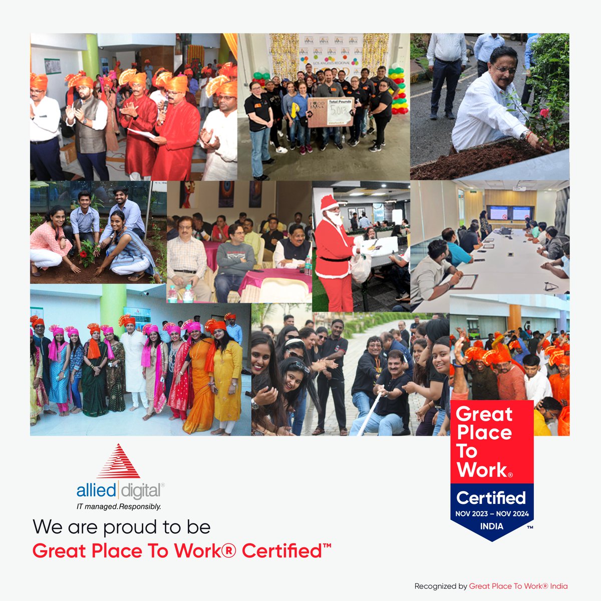 AlliedDigital's tweet photo. We just got Certified by Great Place To Work! Couldn't be prouder of our team- we put our people first. #GPTWcertified #AlliedDigital #GPTWIndia #2023
https://t.co/A17NHC7E95 https://t.co/1p40A4Z79p