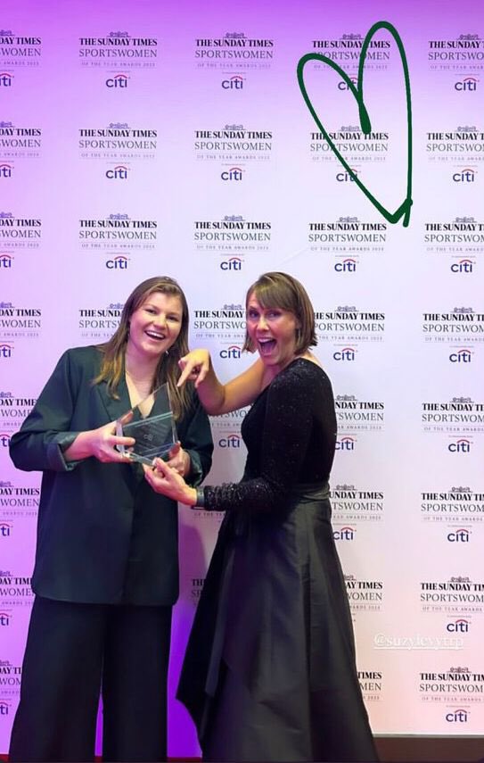 Last night #Unlocked athlete Tess Howard won the #SWOTY Changemaker Award for the change she’s instigated in Hockey kit. Here pictured with her activator @SuzyLevyTRP - super proud of you Tess