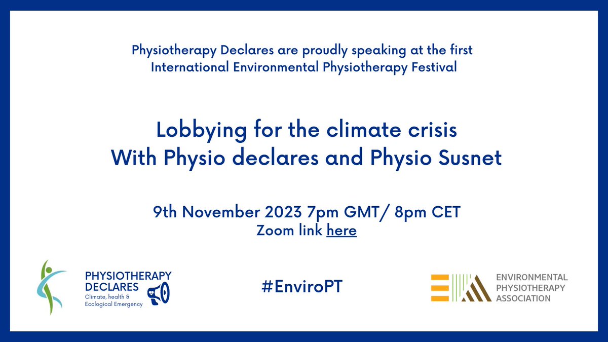 physio_declares's tweet photo. Excited for the @EnviroPhysio Festival next week, such a great line-up of events
https://t.co/nYJYWa0hoe 
Join us for our webinar on Thursday 7pm 
#EnviroPT https://t.co/UcdRk3y7XG