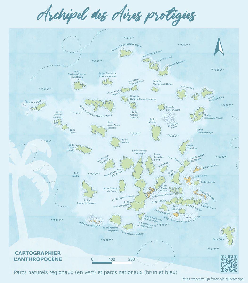 #30DayMapChallenge day 3: Polygons
🏝️ french protected areas / natural parks seen as islands #Macarte #protectedareas #Biodiversity #onewithnature #nature
💡original idea @LucasDestrem @IGNFrance 
🗺️online #map ➡️ macarte.ign.fr/carte/kCcj1S/A…