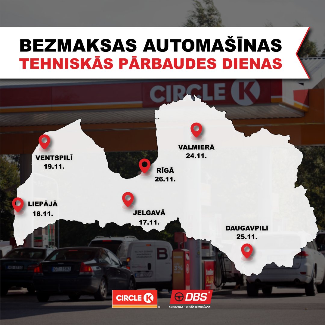 Tavs auto jau ir gatavs ziemai?❄️ 

No 17.11. līdz 26.11. (11:00 - 18:00) aicinām uz bezmaksas automašīnas pārbaudēm @circleklatvija degvielas uzpildes stacijās visā Latvijā!🚘

🧋 Katru autovadītāju pēc pārbaudes uzcienāsim ar bezmaksas karsto dzērienu!