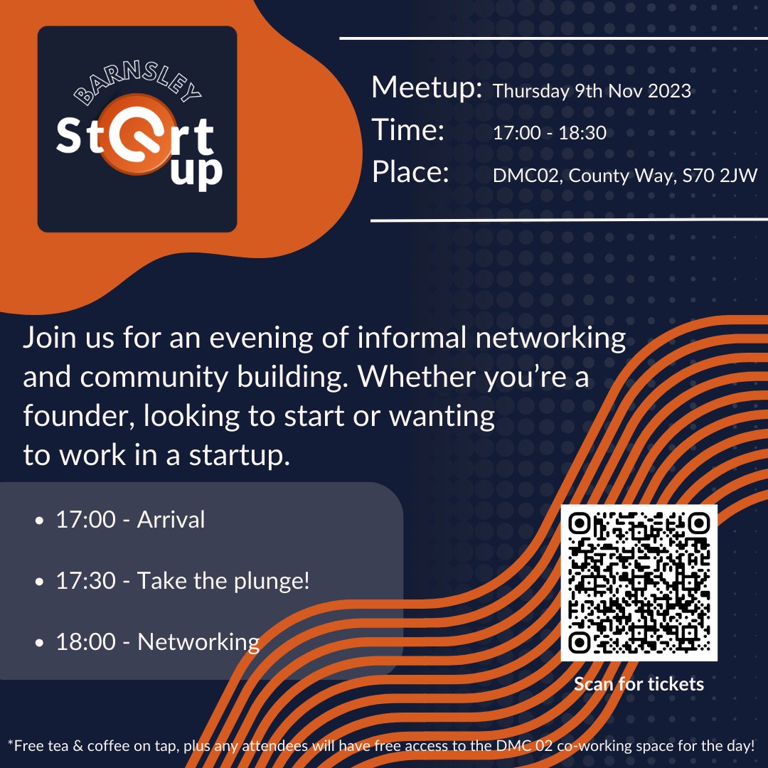 The second Barnsley Startup Meetup is coming up on Thursday 9th November! It doesn't matter what sector you're in, or what stage you're at, come along and share your vision with the community. eventbrite.co.uk/e/barnsley-sta…