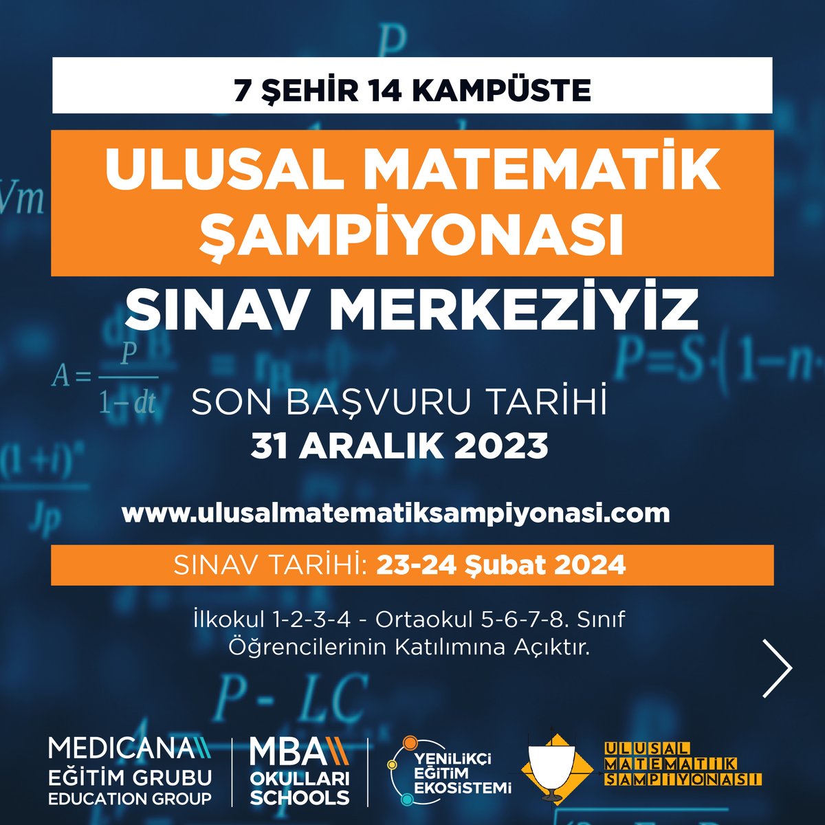 mbaokullari's tweet photo. 7 Şehir 14 Kampüste, Ulusal Matematik Şampiyonası Sınav Merkeziyiz! Siz de Ulusal Matematik Şampiyonası’na MBA Okullarında Katılın! 

#MBAOkulları #MedicanaEğitimGrubu #MBAYenilikçiEğitimEkosistemi #BaşarıTasarımı https://t.co/IaTObUF7Gg