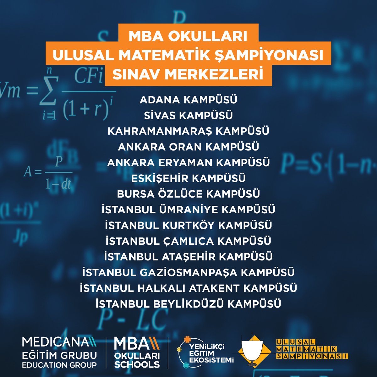 mbaokullari's tweet photo. 7 Şehir 14 Kampüste, Ulusal Matematik Şampiyonası Sınav Merkeziyiz! Siz de Ulusal Matematik Şampiyonası’na MBA Okullarında Katılın! 

#MBAOkulları #MedicanaEğitimGrubu #MBAYenilikçiEğitimEkosistemi #BaşarıTasarımı https://t.co/IaTObUF7Gg
