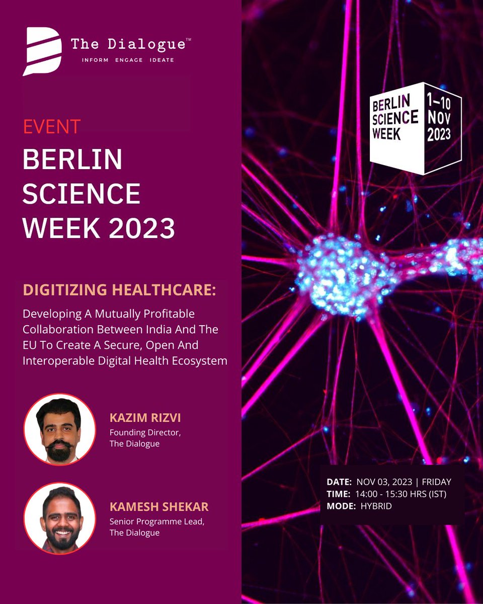 _DialogueIndia's tweet image. 📢 #EventAlert 🕒 Join us in 1 hour! #berlinscienceweek

Our Founding Director, Kazim Rizvi, and Senior Programme Manager, Kamesh Shekar, at Berlin Science Week for a pioneering discussion on &apos;𝗗𝗶𝗴𝗶𝘁𝗶𝘇𝗶𝗻𝗴 𝗛𝗲𝗮𝗹𝘁𝗵𝗰𝗮𝗿𝗲: 𝗗𝗲𝘃𝗲𝗹𝗼𝗽𝗶𝗻𝗴 𝗔 𝗠𝘂𝘁𝘂𝗮𝗹𝗹𝘆…