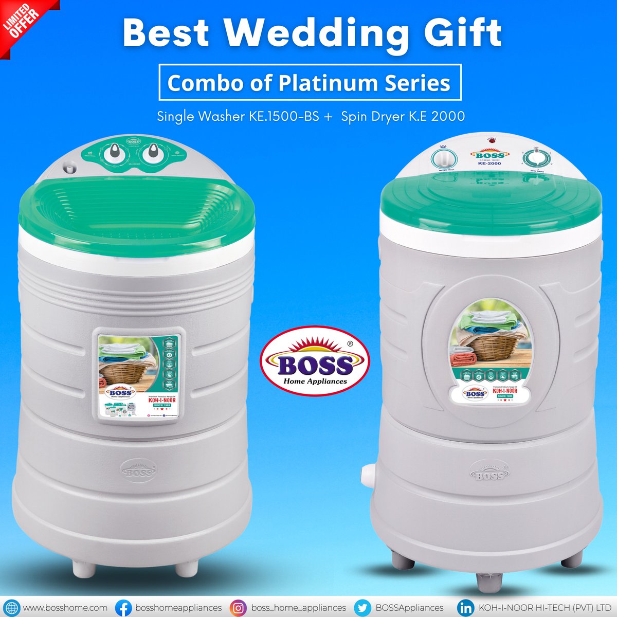 𝗕𝗲𝘀𝘁 𝗪𝗲𝗱𝗱𝗶𝗻𝗴 𝗚𝗶𝗳𝘁 📷

𝗢𝗿𝗱𝗲𝗿 𝗡𝗼𝘄:
Single Washing Machine
bosshome.com/product/ke-200…
Spin Dryer Machine
bosshome.com/product/ke-150…

#SPINDRYER #washingmachine #BOSSHomeAppliances #pakistaniwedding #weddingseason #WeddingGifts #dryer #PlatinumSeries #washer #winters