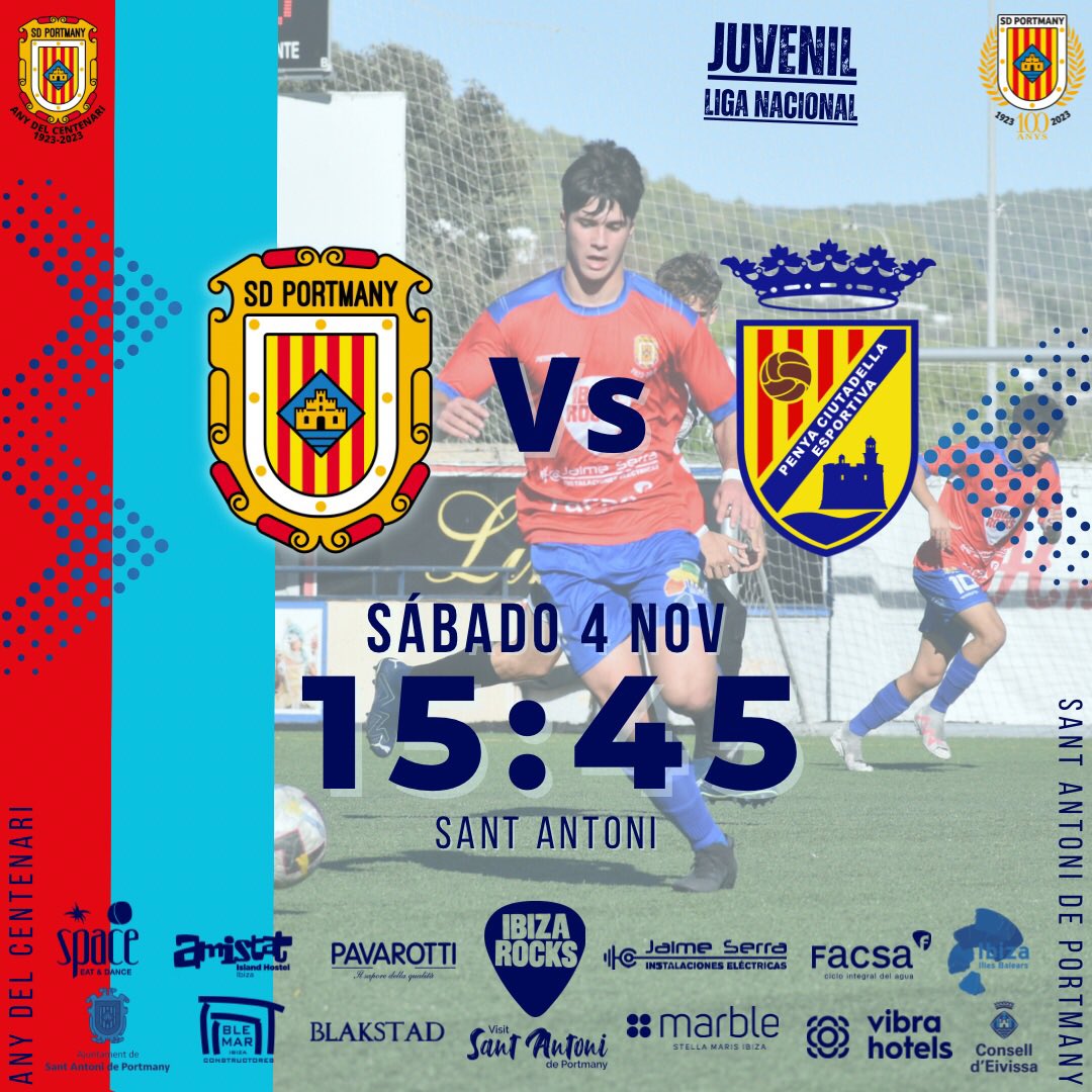 🔴🔵🩵𝗝𝘂𝘃𝗲𝗻𝗶𝗹 𝗡𝗮𝗰𝗶𝗼𝗻𝗮𝗹 ▶️J9 🆚 Penya Ciutadella 📆Sábado 4 de noviembre ⏱️15:45 🏟️Municipal de Sant Antoni #somportmany #juvenilnacional #weareibiza #vamosibiza