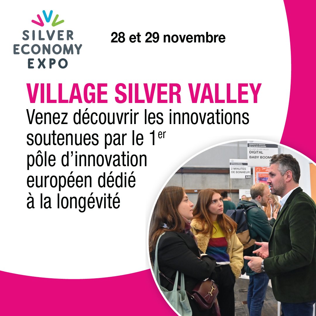 Le Village @SilverValley_ est de retour au salon #SilverExpo 🟦 ! 

C'est une occasion unique pour vous de découvrir des acteurs majeurs et des #startup de la filière 'Silver économie' ! ▶️ vu.fr/QxXo

#SilverEco #Innovations