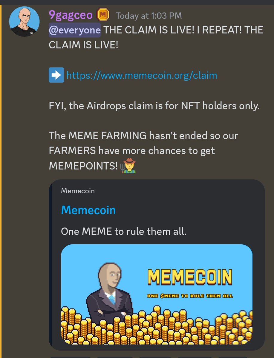 ✨ <a href="/Memeland/">Memeland ❤️ Memecoin</a> Airdrop claim page is live for Fire sale &amp; NFT holders

❌No Airdrop for Farmers as of now

📆Looks like they might do it on later date

✅If u have NFT u can claim $MEME tokens now

💙Like
🔁RT