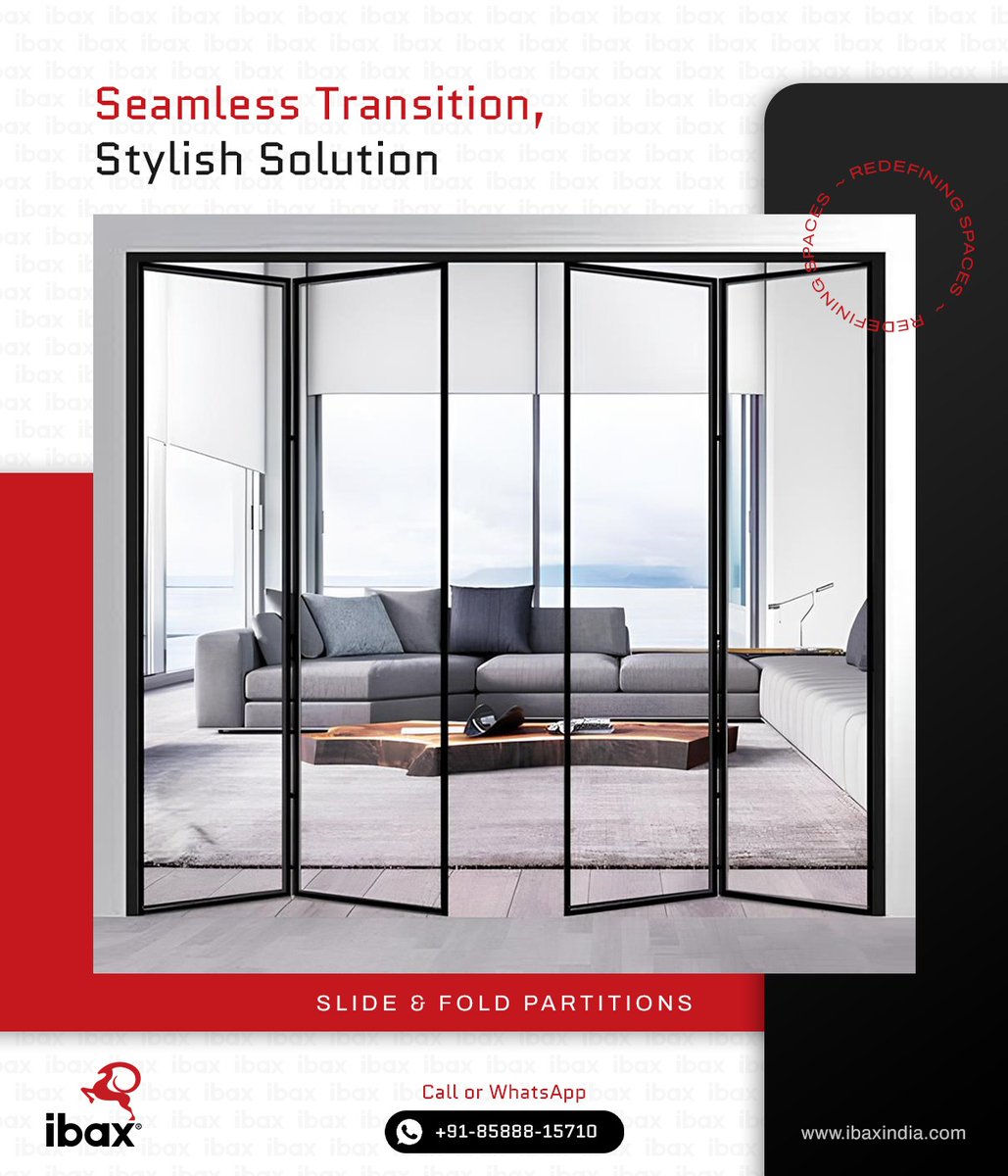 ibaxindia's tweet image. Experience The Future of Interior Design with Our Versatile and Stylish Slide &amp;amp; Fold Glass Partitions!

.
.
.
.

#Ibax_Glass_Solutions #glasspartitionsystems #slideandfold #RedefiningSpaces #doorprofiles #luxurydesign #interiors #aluminumprofile #aluminumprofiles #ibax